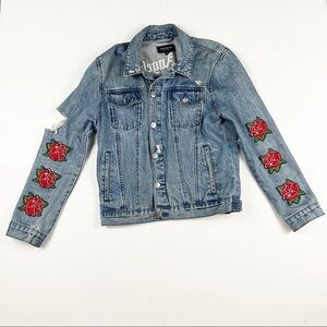 Pacsun Ripped Los Angeles Rose Denim Jacket Size‎ Small